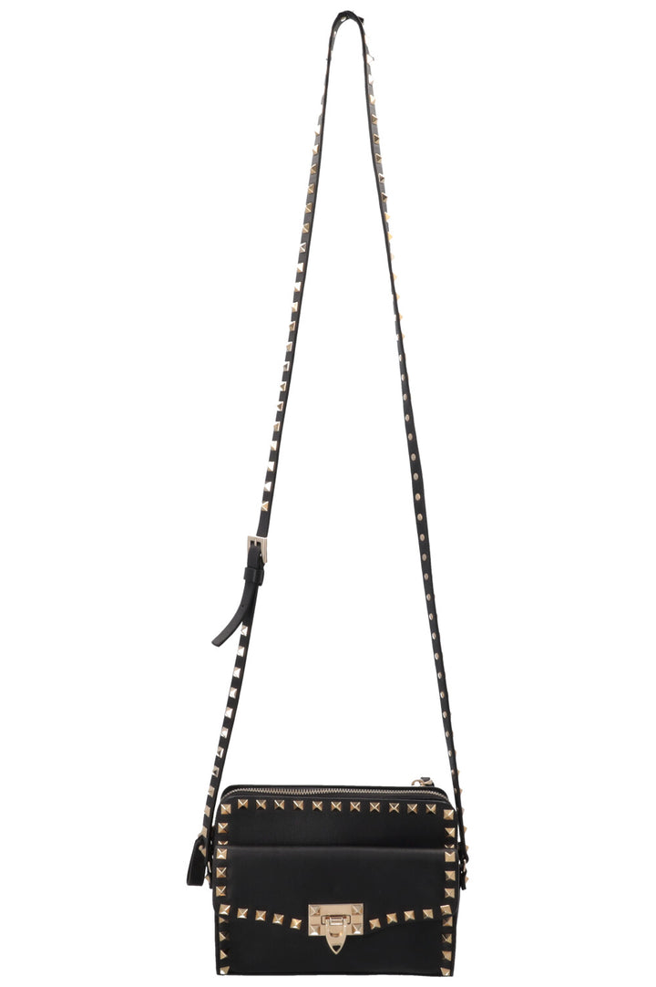 VALENTINO Rockstud Flap Crossbody Bag Leather Black