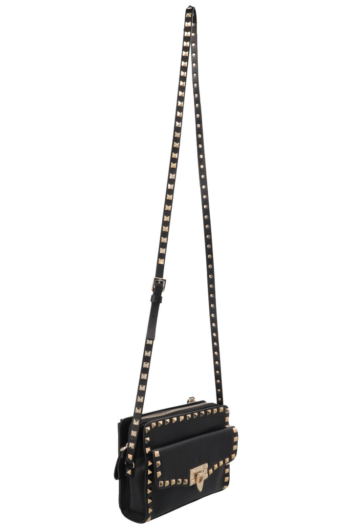 VALENTINO Rockstud Flap Crossbody Bag Leather Black