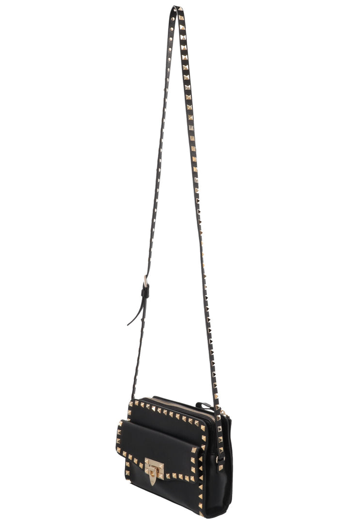 VALENTINO Rockstud Flap Crossbody Bag Leather Black