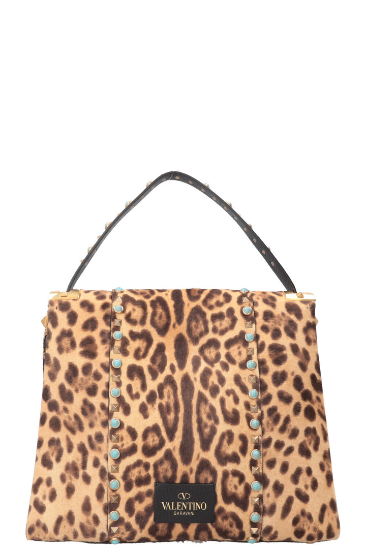 Sac Valentino Rockstud Rolling en poulain imprimé léopard marron