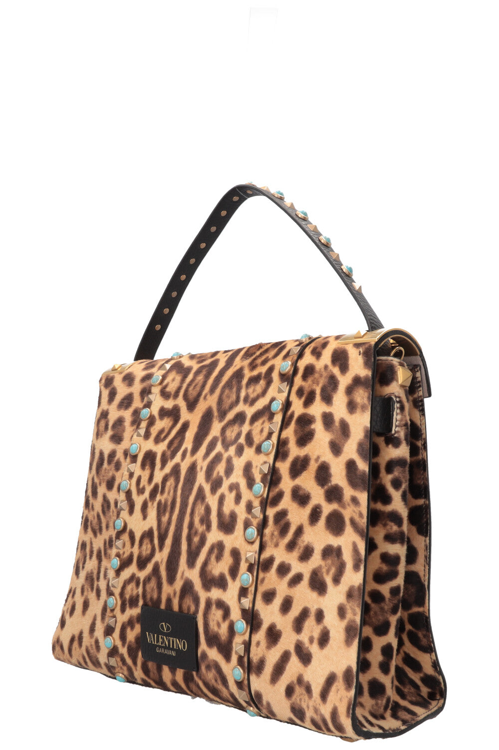 Sac Valentino Rockstud Rolling en poulain imprimé léopard marron