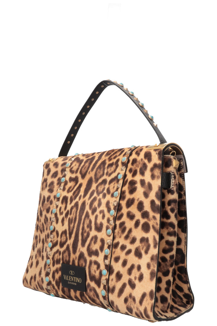 Sac Valentino Rockstud Rolling en poulain imprimé léopard marron