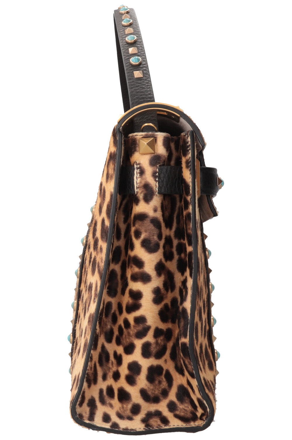 Sac Valentino Rockstud Rolling en poulain imprimé léopard marron