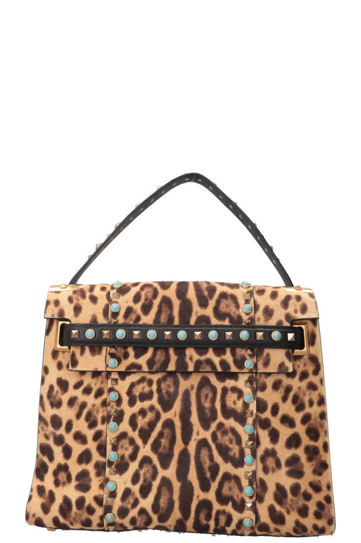 Sac Valentino Rockstud Rolling en poulain imprimé léopard marron