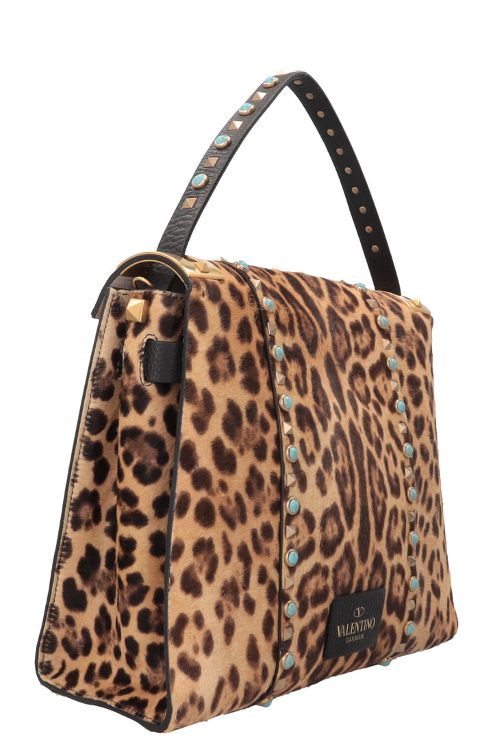 Sac Valentino Rockstud Rolling en poulain imprimé léopard marron