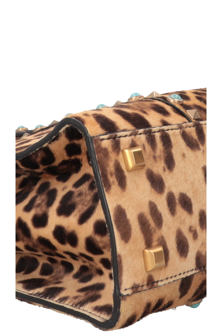 Sac Valentino Rockstud Rolling en poulain imprimé léopard marron