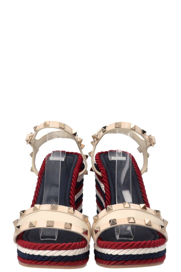 VALENTINO Espadrilles compensées Rockstud Torchon Rouge Blanc Bleu