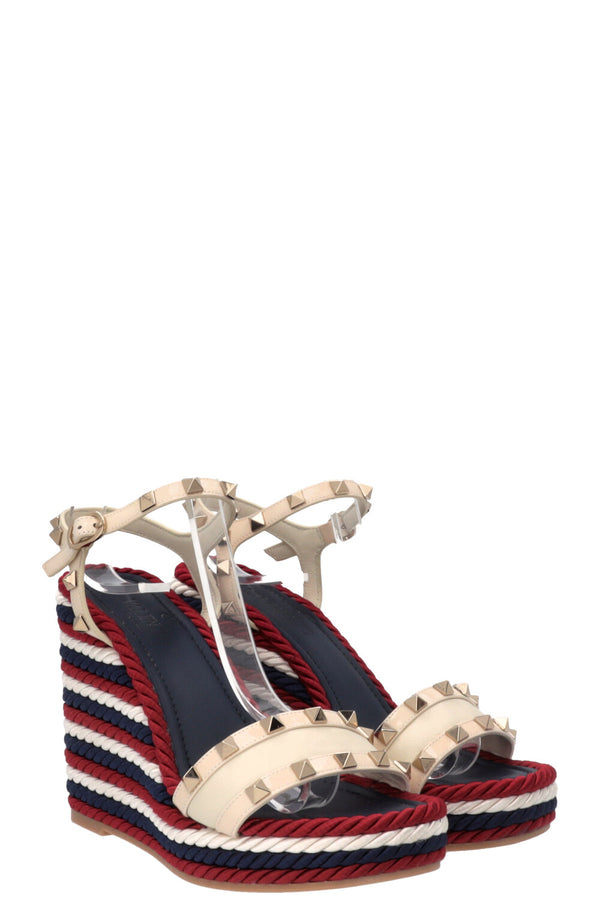 VALENTINO Espadrilles compensées Rockstud Torchon Rouge Blanc Bleu