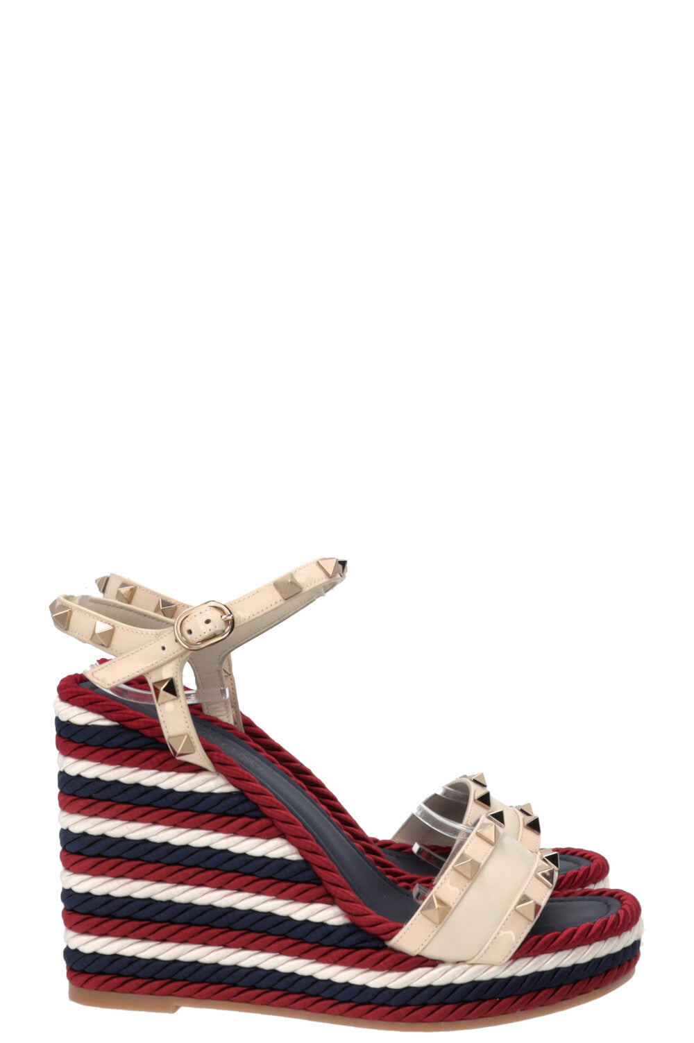 VALENTINO Espadrilles compensées Rockstud Torchon Rouge Blanc Bleu