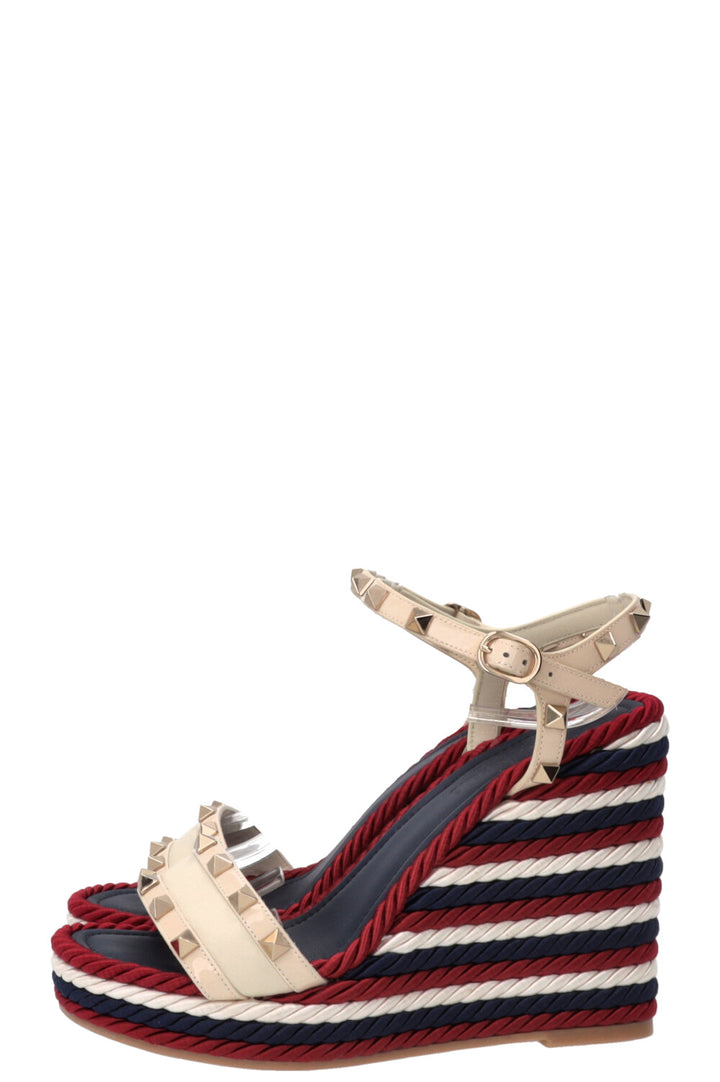 VALENTINO Espadrilles compensées Rockstud Torchon Rouge Blanc Bleu