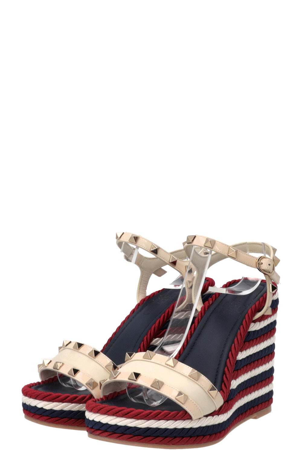VALENTINO Espadrilles compensées Rockstud Torchon Rouge Blanc Bleu