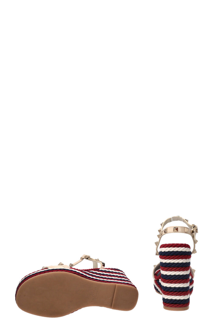VALENTINO Espadrilles compensées Rockstud Torchon Rouge Blanc Bleu