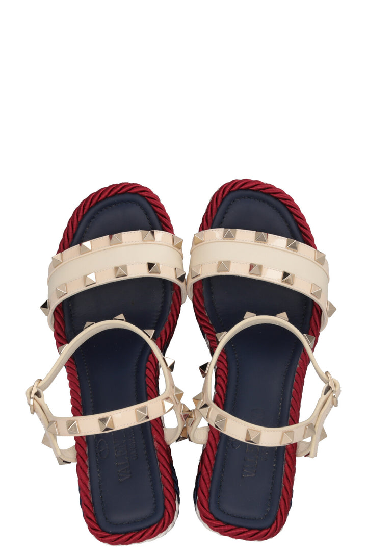 VALENTINO Espadrilles compensées Rockstud Torchon Rouge Blanc Bleu