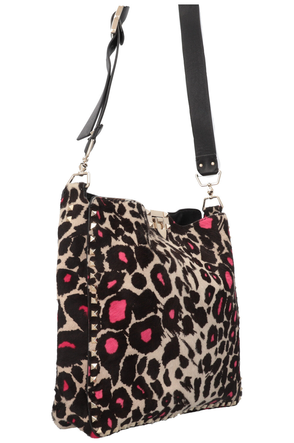 VALENTINO Rockstud Tote Bag Pony Hair Leopard Print Pink