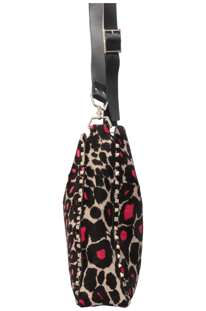 VALENTINO Rockstud Tote Bag Pony Hair Leopard Print Pink