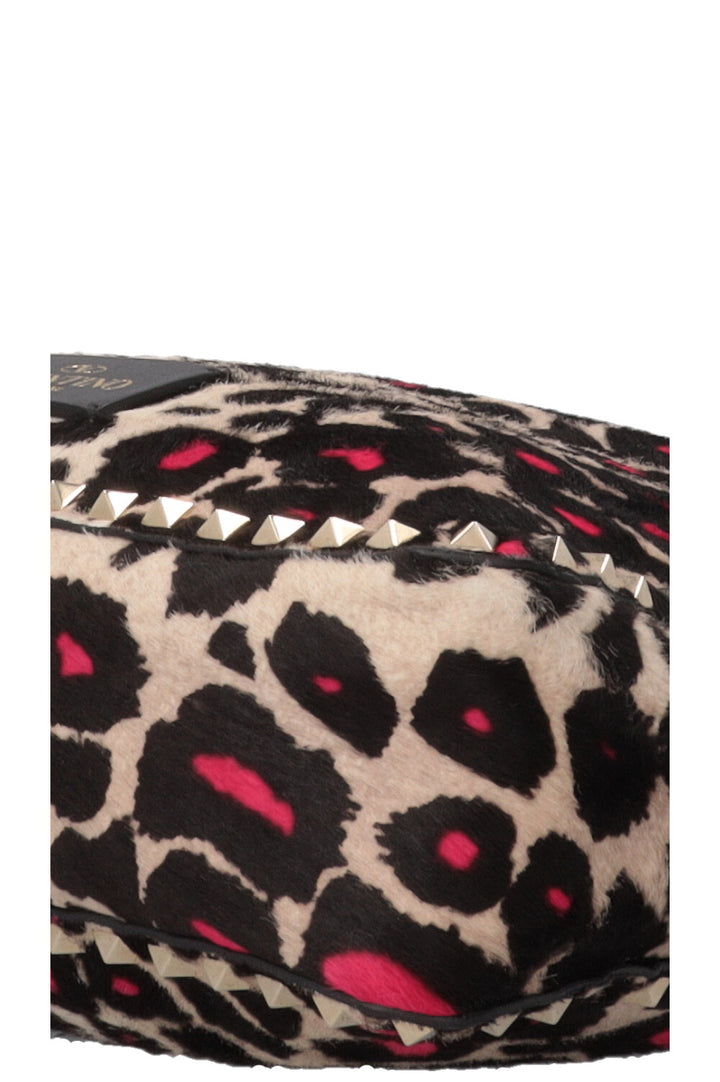 VALENTINO Rockstud Tote Bag Pony Hair Leopard Print Pink