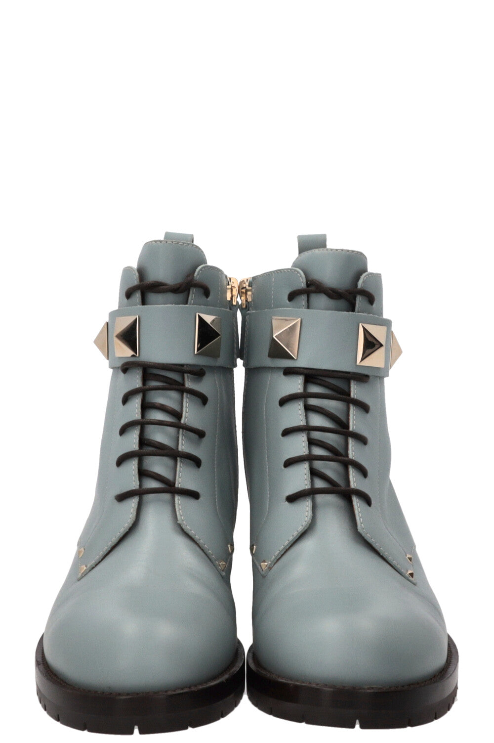 VALENTINO Romanstud Combat Boots Leather Turquoise