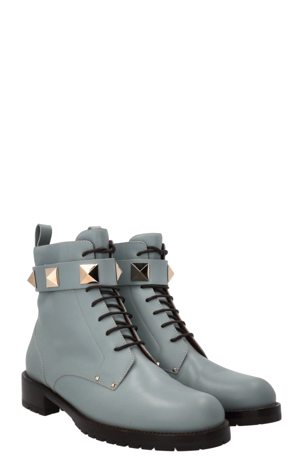 VALENTINO Romanstud Combat Boots Leather Turquoise