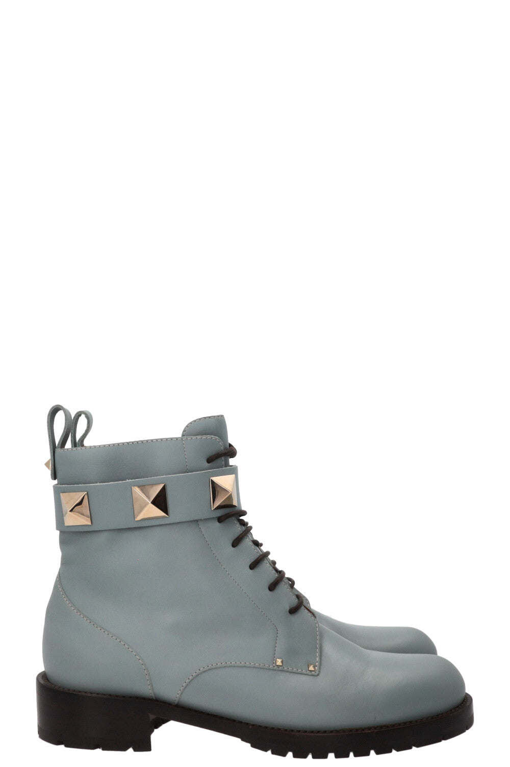 VALENTINO Romanstud Combat Boots Leather Turquoise