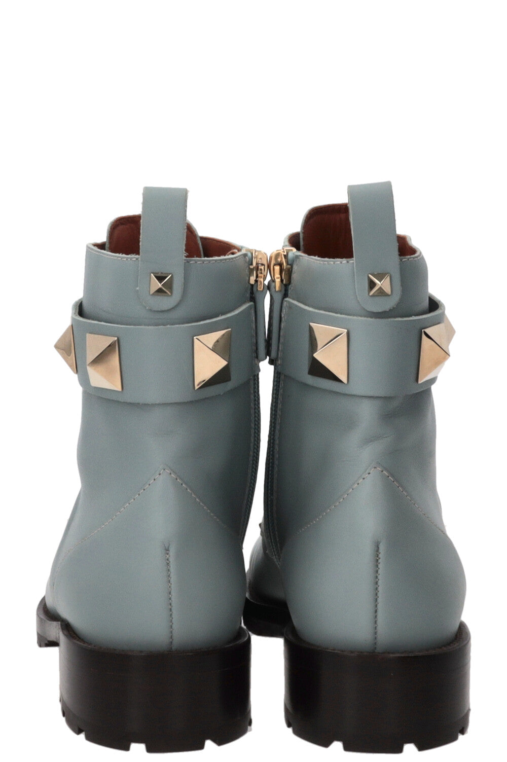 VALENTINO Romanstud Combat Boots Leather Turquoise