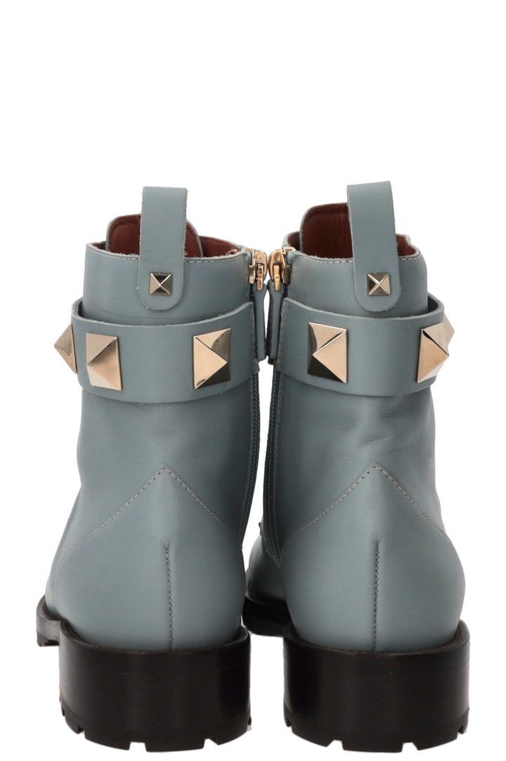 VALENTINO Romanstud Combat Boots Leather Turquoise