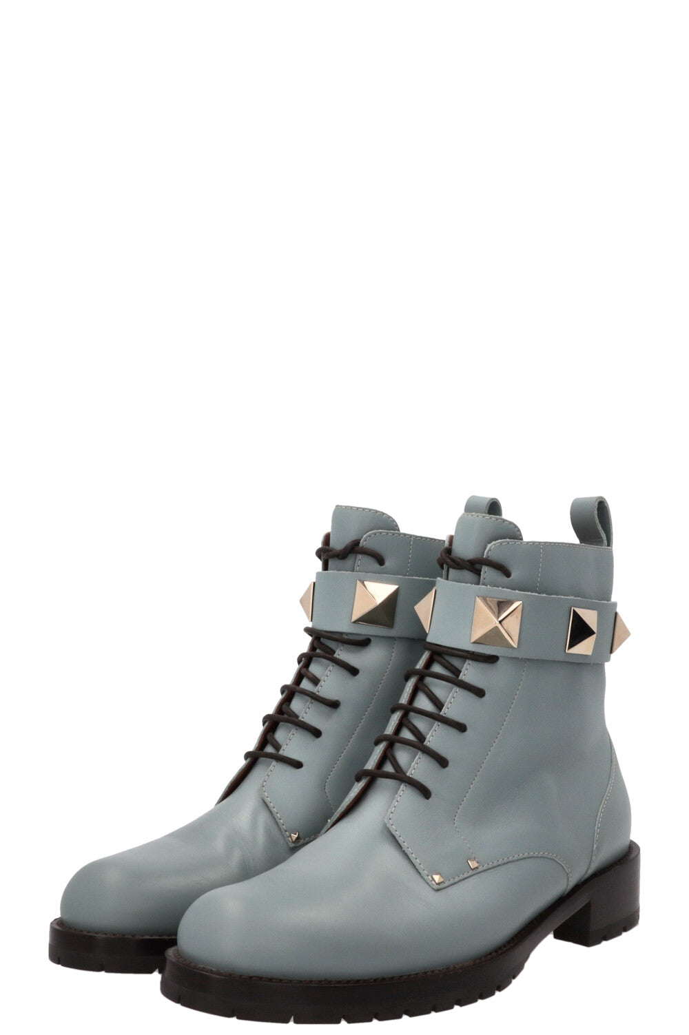 VALENTINO Romanstud Combat Boots Leather Turquoise