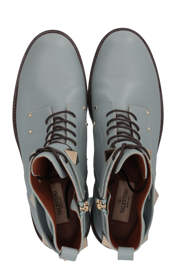 VALENTINO Romanstud Combat Boots Leather Turquoise