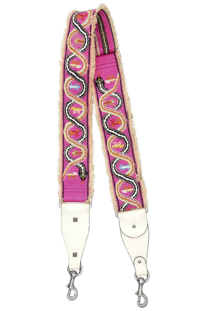VALENTINO Snake Rockstud Bag Strap Canvas Pink