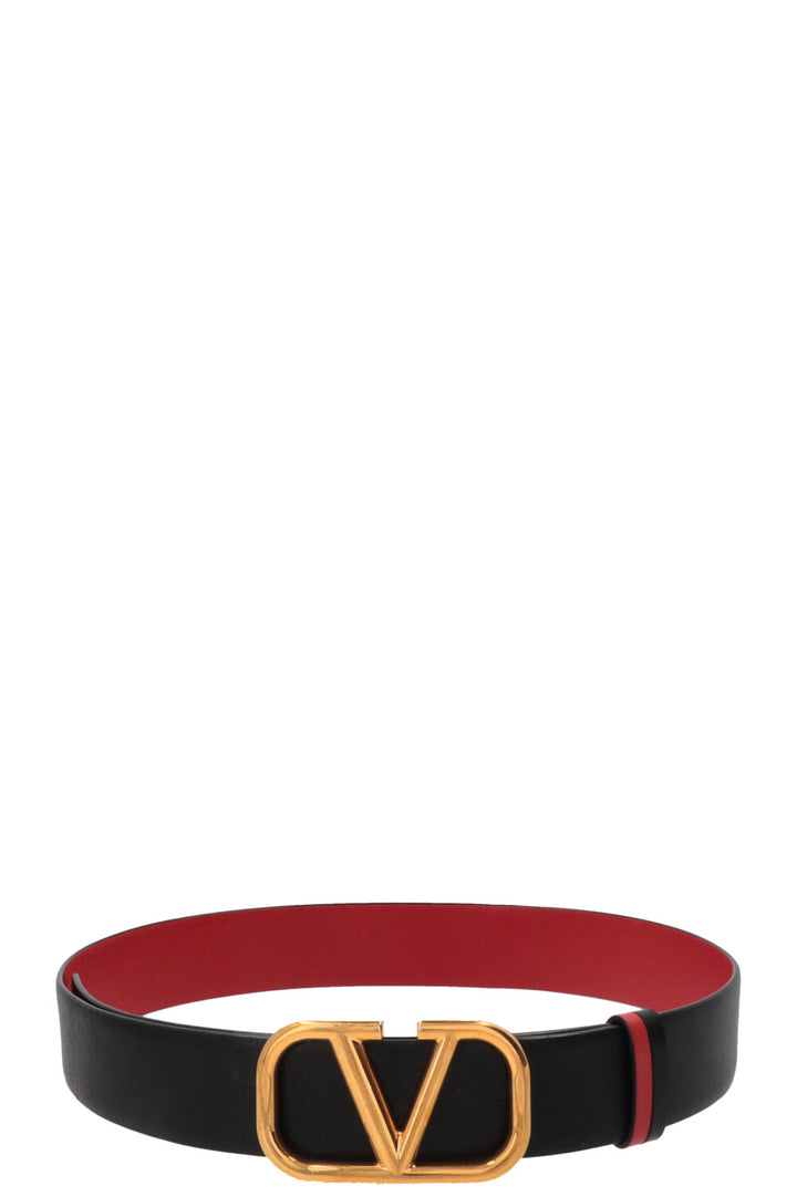VALENTINO V Logo Reversible Belt Leather Black Red
