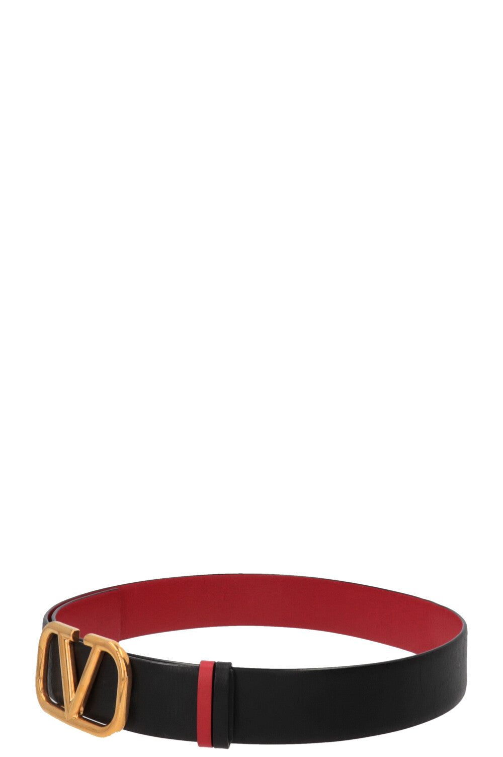 VALENTINO V Logo Reversible Belt Leather Black Red