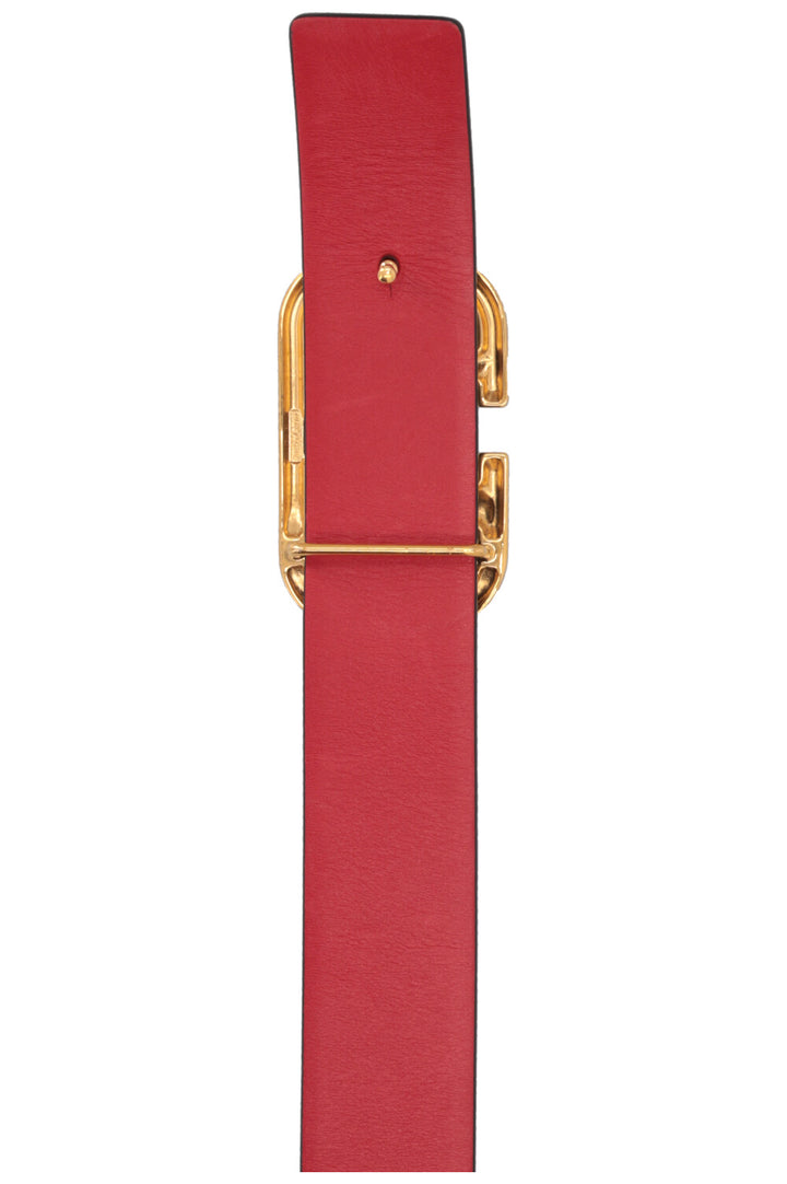VALENTINO V Logo Reversible Belt Leather Black Red