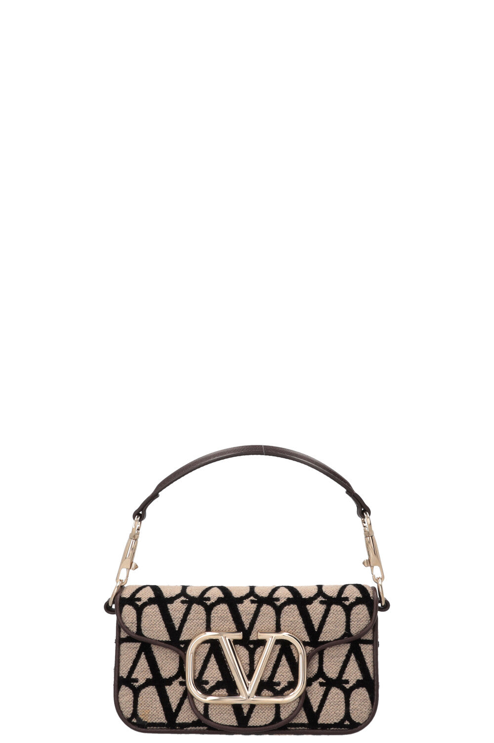 VALENTINO Loco Toile Iconographe Shoulder Bag Small Beige Black
