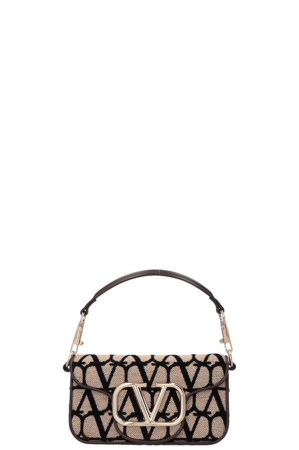 VALENTINO Loco Toile Iconographe Shoulder Bag Small Beige Black