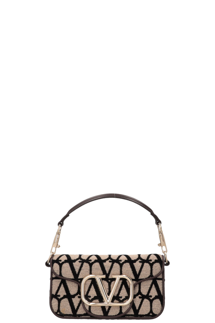 VALENTINO Loco Toile Iconographe Shoulder Bag Small Beige Black