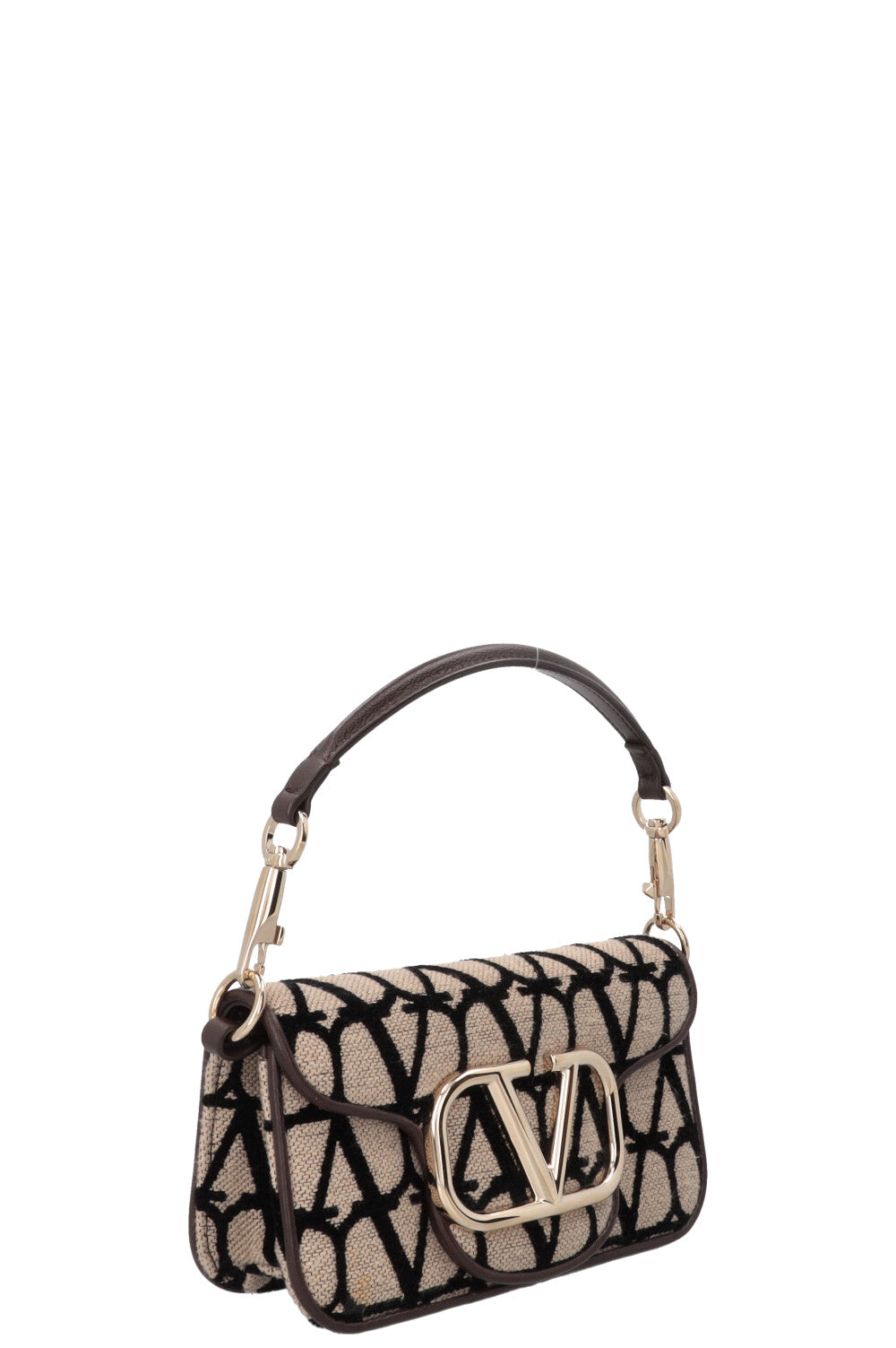 VALENTINO Loco Toile Iconographe Shoulder Bag Small Beige Black