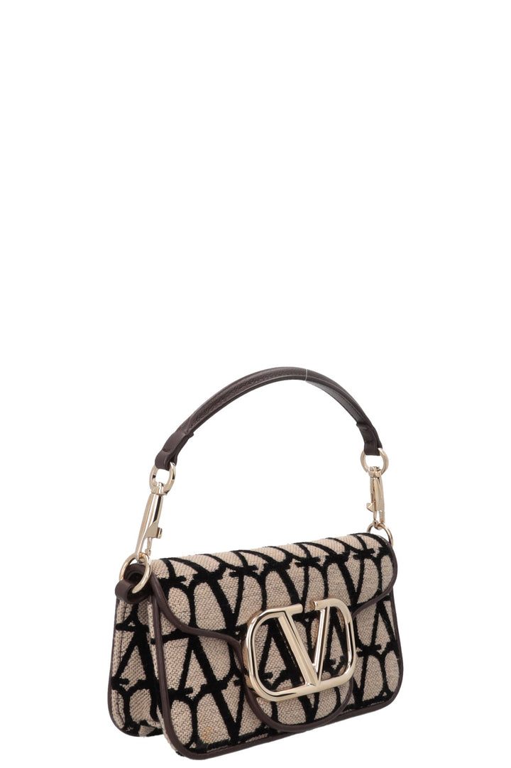 VALENTINO Loco Toile Iconographe Shoulder Bag Small Beige Black