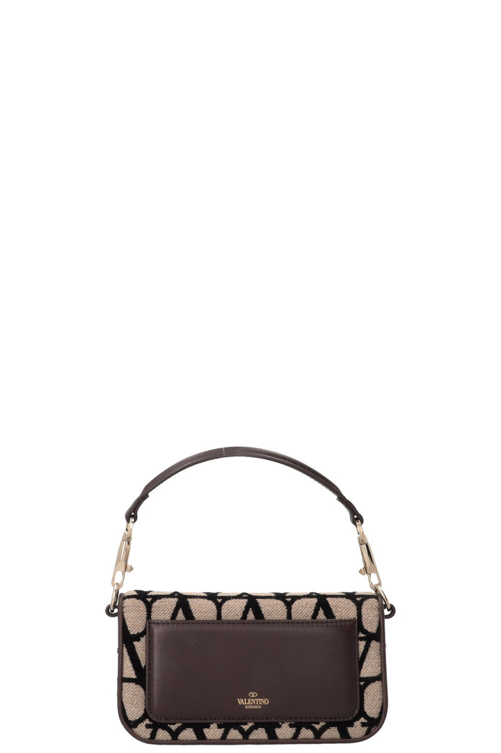 VALENTINO Loco Toile Iconographe Shoulder Bag Small Beige Black