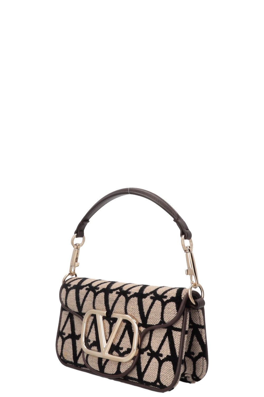 VALENTINO Loco Toile Iconographe Shoulder Bag Small Beige Black