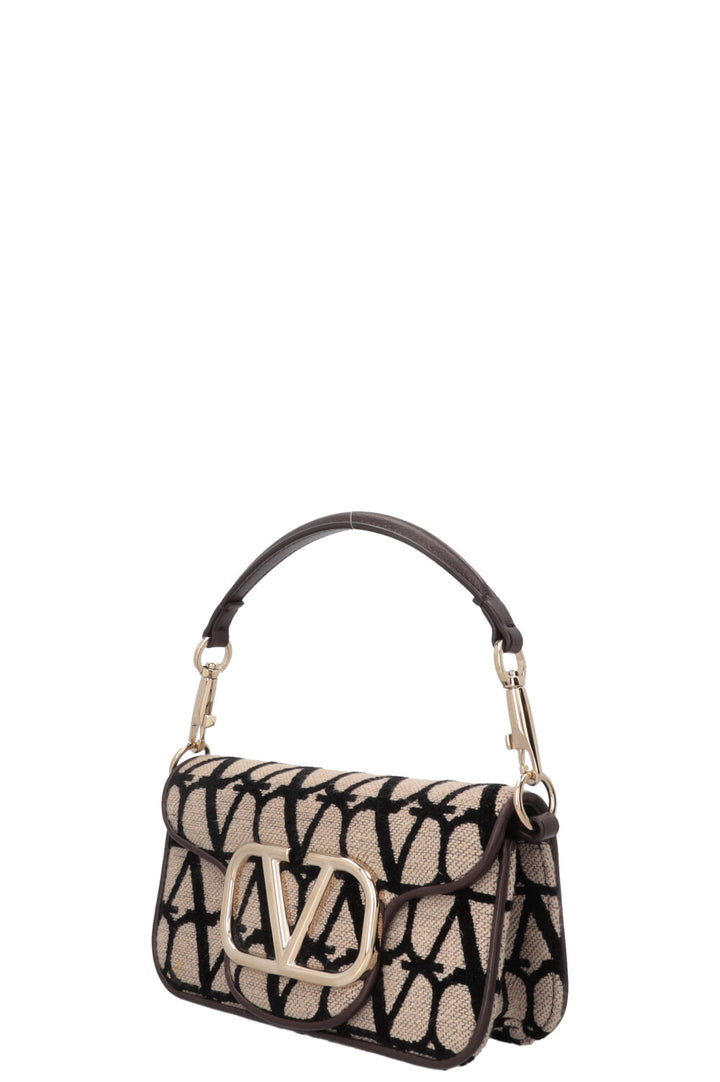 VALENTINO Loco Toile Iconographe Shoulder Bag Small Beige Black