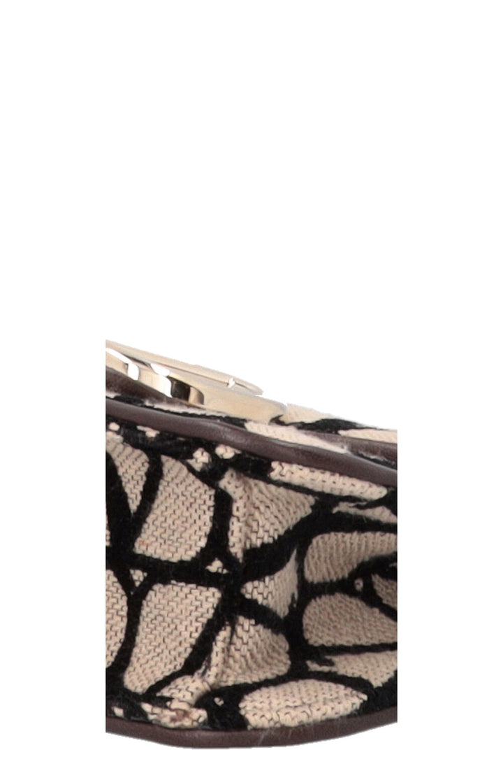 VALENTINO Loco Toile Iconographe Shoulder Bag Small Beige Black