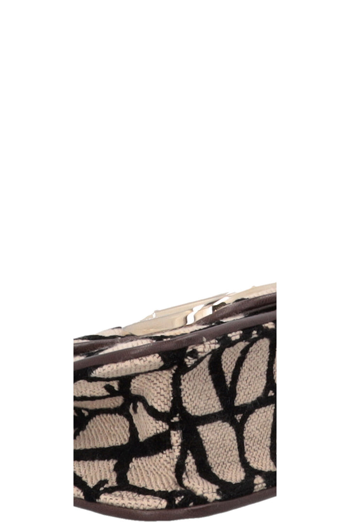 VALENTINO Loco Toile Iconographe Shoulder Bag Small Beige Black