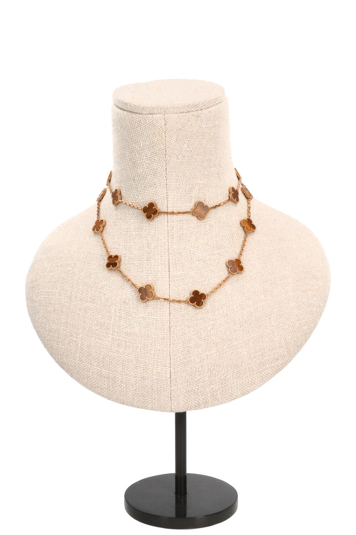 VAN CLEEF & ARPELS Vintage Alhambra 20 Motif Collier 18K Yellow Gold Tigers Eye