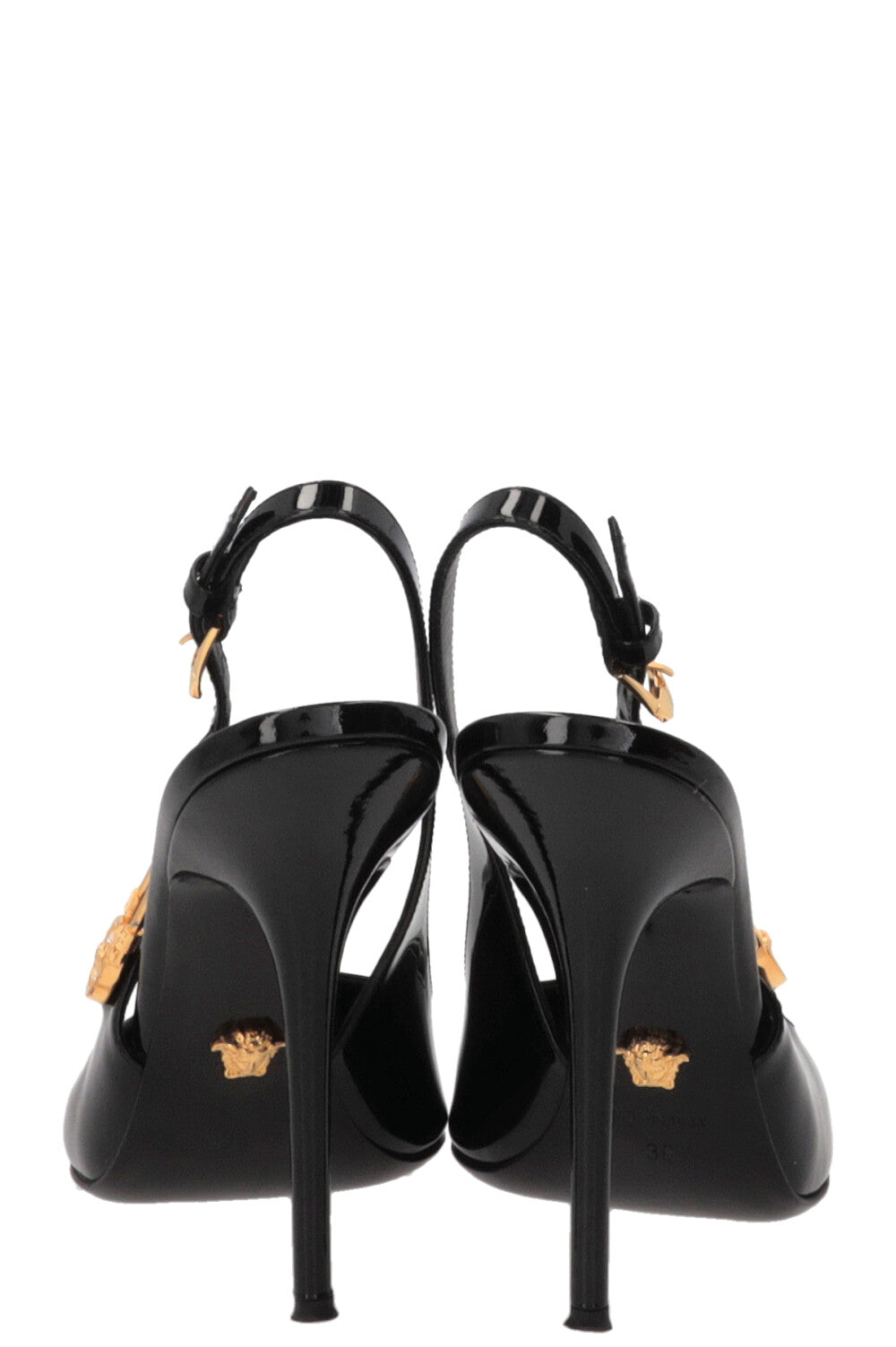VERSACE Safety Pin Slingback Heels Patent Black