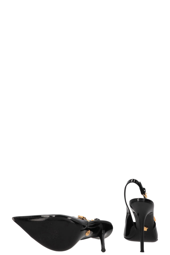 VERSACE Safety Pin Slingback Heels Patent Black