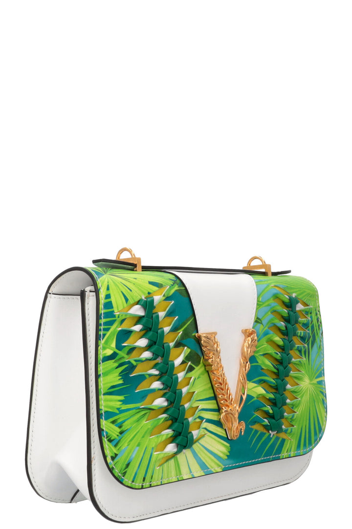 VERSACE Virtus Jungle Print Shoulder Bag Leather White Green