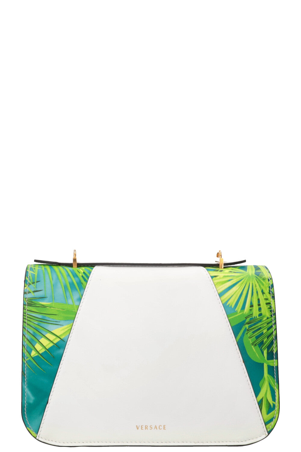 VERSACE Virtus Jungle Print Shoulder Bag Leather White Green