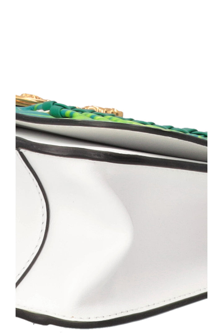 VERSACE Virtus Jungle Print Shoulder Bag Leather White Green