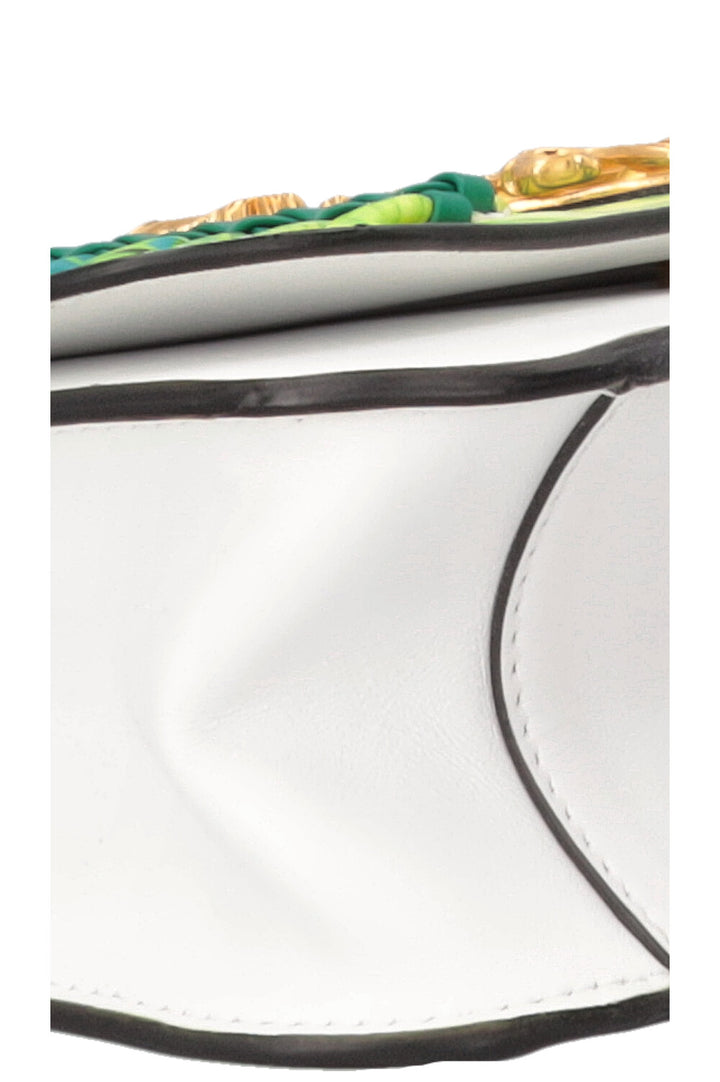 VERSACE Virtus Jungle Print Shoulder Bag Leather White Green