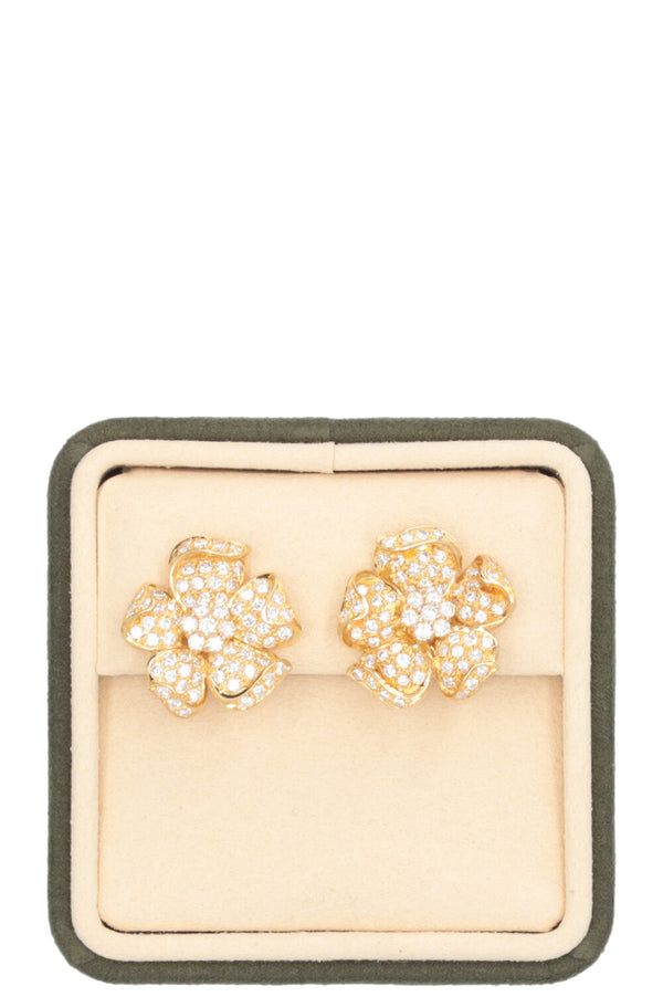 VINTAGE JEWELRY Flower Diamond Earrings Gold