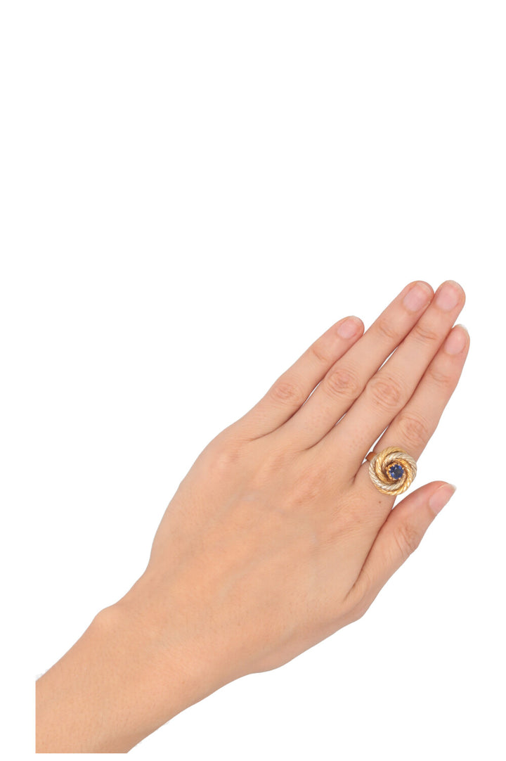 VINTAGE JEWELRY Swirl Two Tone Ring 18k Yellow Gold Sapphire